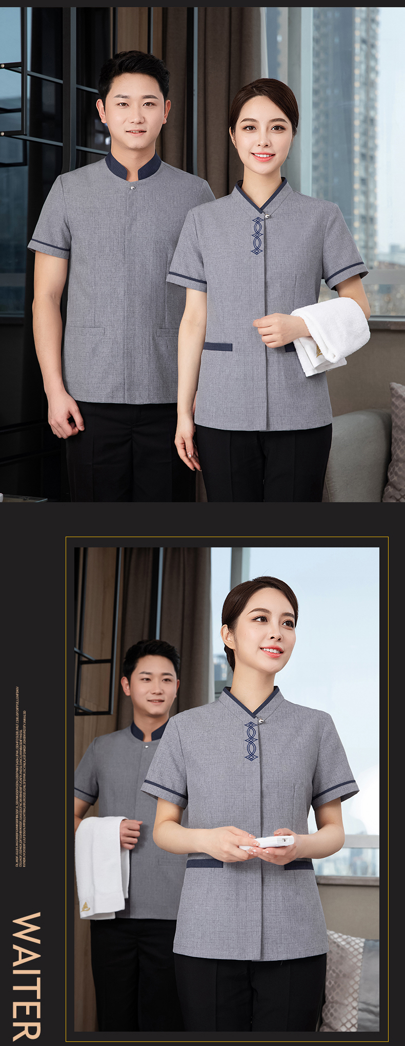 Diamond flower restaurant hotel cleaning clothes short-sleeved top H27-diamond flower men