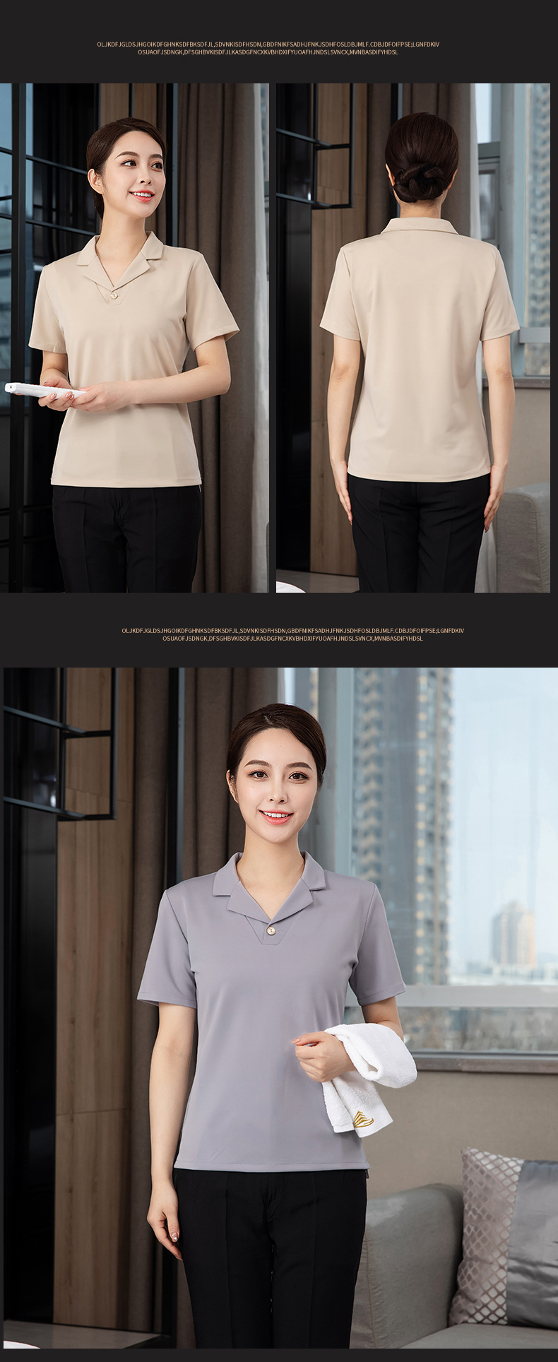 Three-button T-shirt restaurant hotel cleaning clothes short-sleeved top H27-three-button T-shirt men