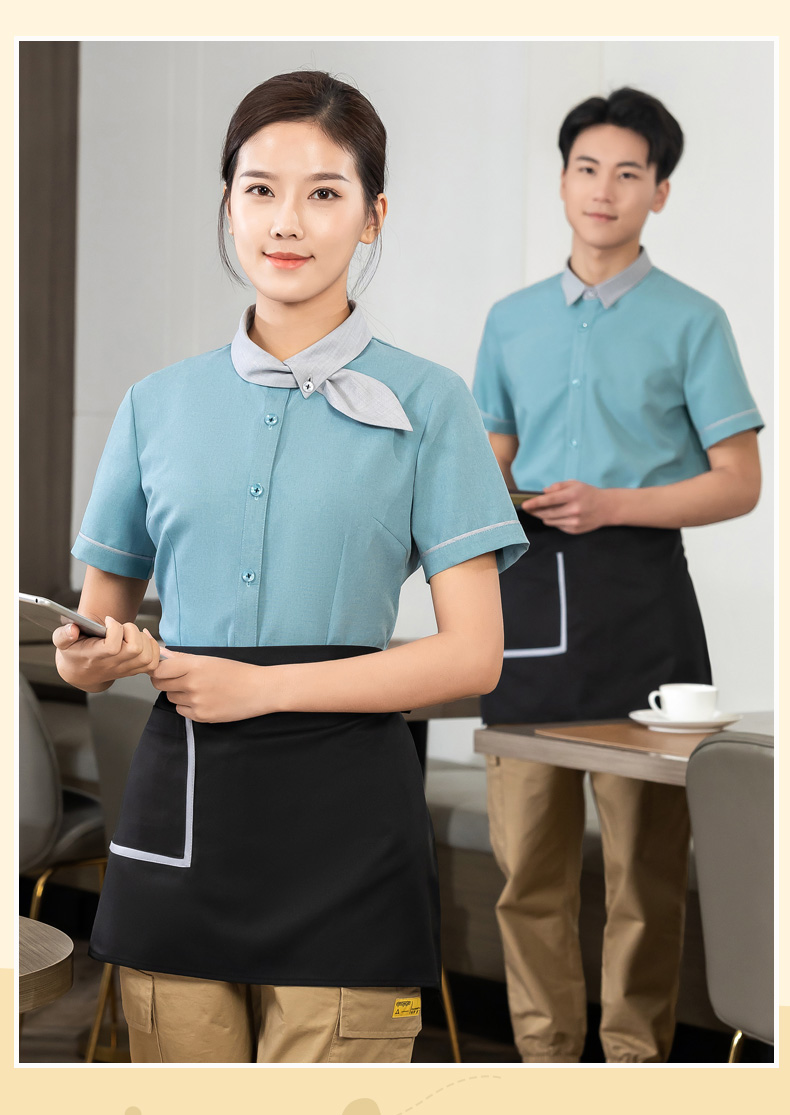 Floating collar shirt tea restaurant Chinese restaurant waiter work clothes short-sleeved top + apron H01-2023-03 men