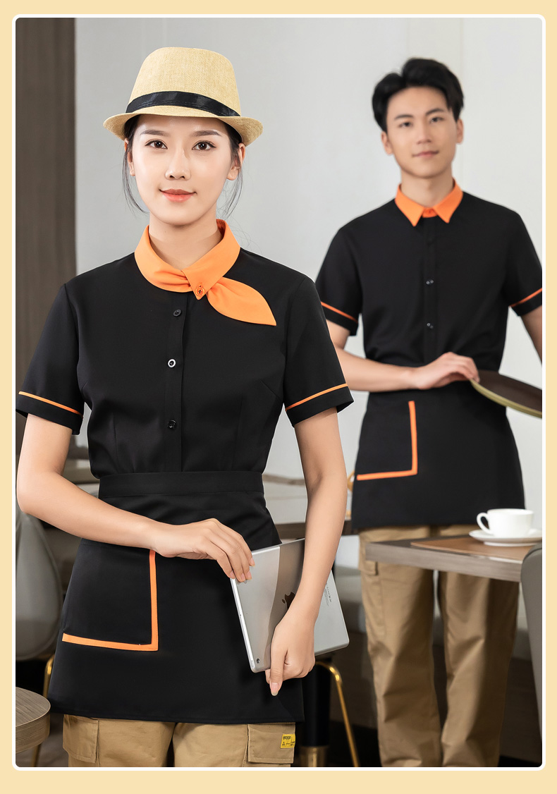 Floating collar shirt tea restaurant Chinese restaurant waiter work clothes short-sleeved top + apron H01-2023-03 men