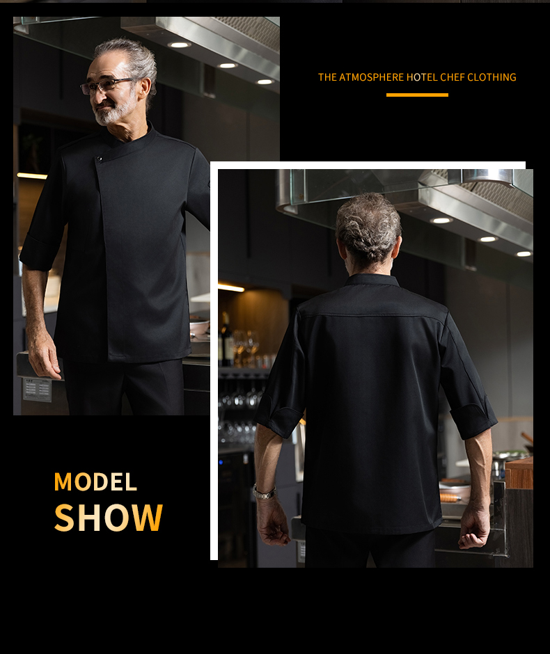 Polyester cotton western restaurant black edge mid-sleeve chef uniform top H20-C20-563