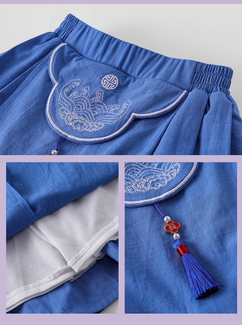 Comfortable and soft white and blue Chinese style school uniform suit 894-2429