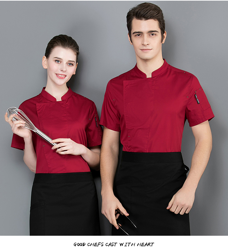 Full craft fine grain bar knot chef uniform top H02-20F097-100 short sleeve