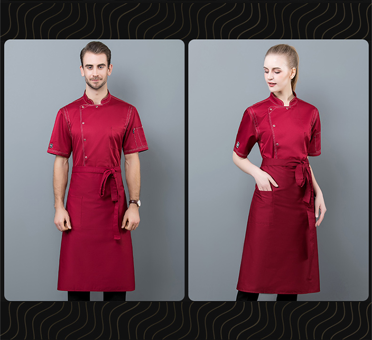 Ice silk single row open line chef uniform short sleeve top N01-20D087-20D090