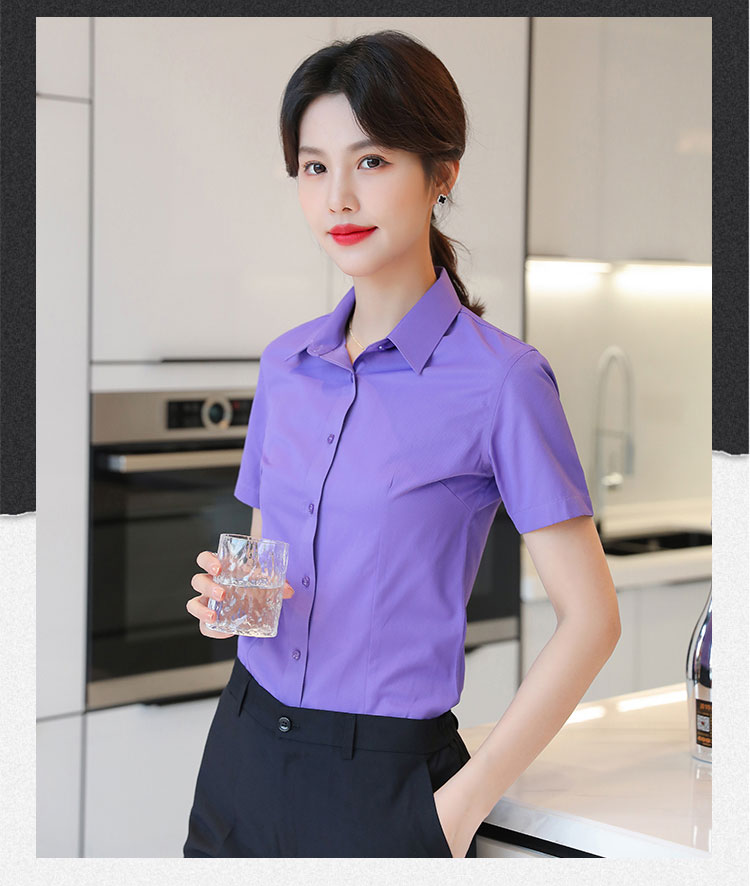 Coarse grain professional ladies short-sleeved shirt 111-981 short-sleeved shirt female