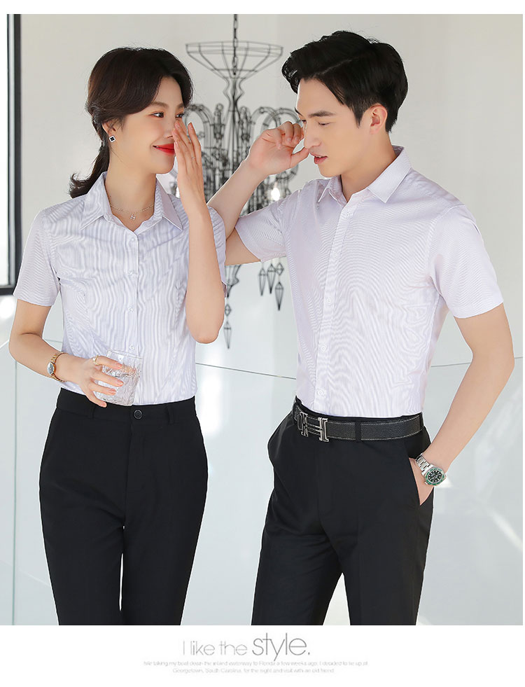 White striped professional ladies short-sleeved lining 111-982 short-sleeved shirt female