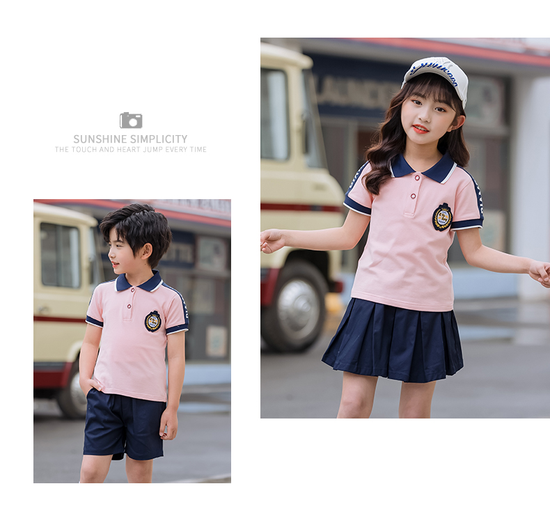 Sports style cotton pique primary and secondary school students uniform suit 455-8176