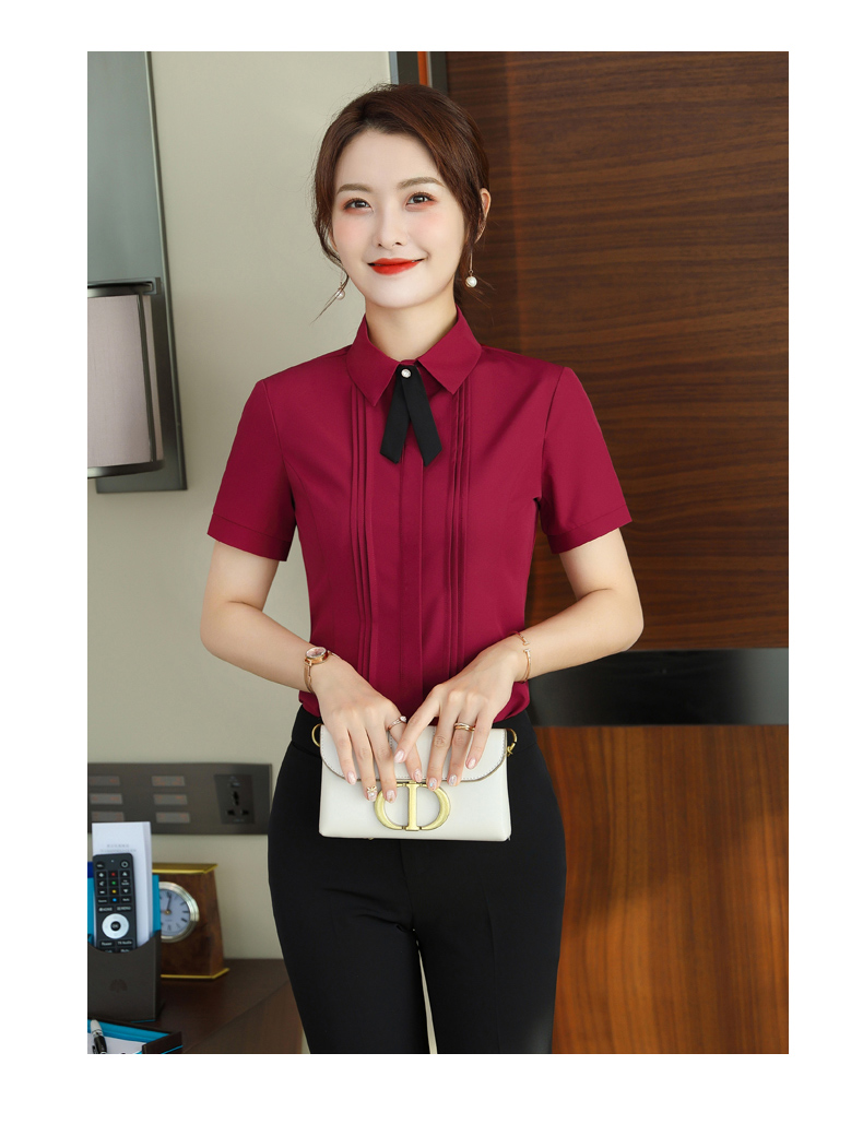 Intellectual and elegant lapel buttoned short-sleeved shirt 109-6212 short-sleeved shirt for women