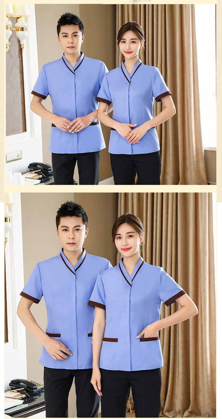 Contrast color kimono collar short-sleeved cleaning work clothes top H14-L006