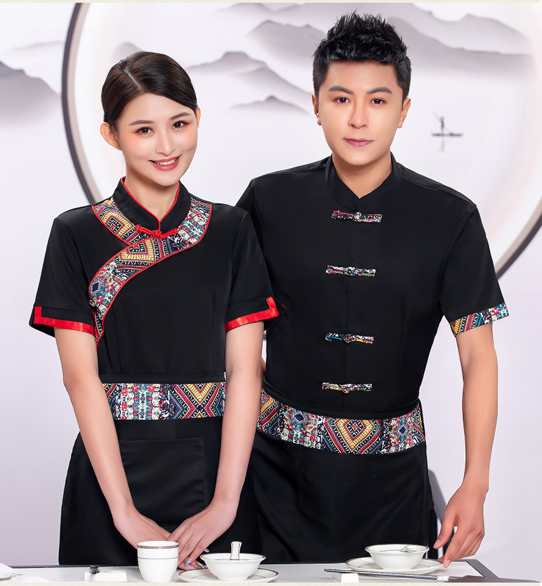 National style waiter work clothes top + apron H19-L011