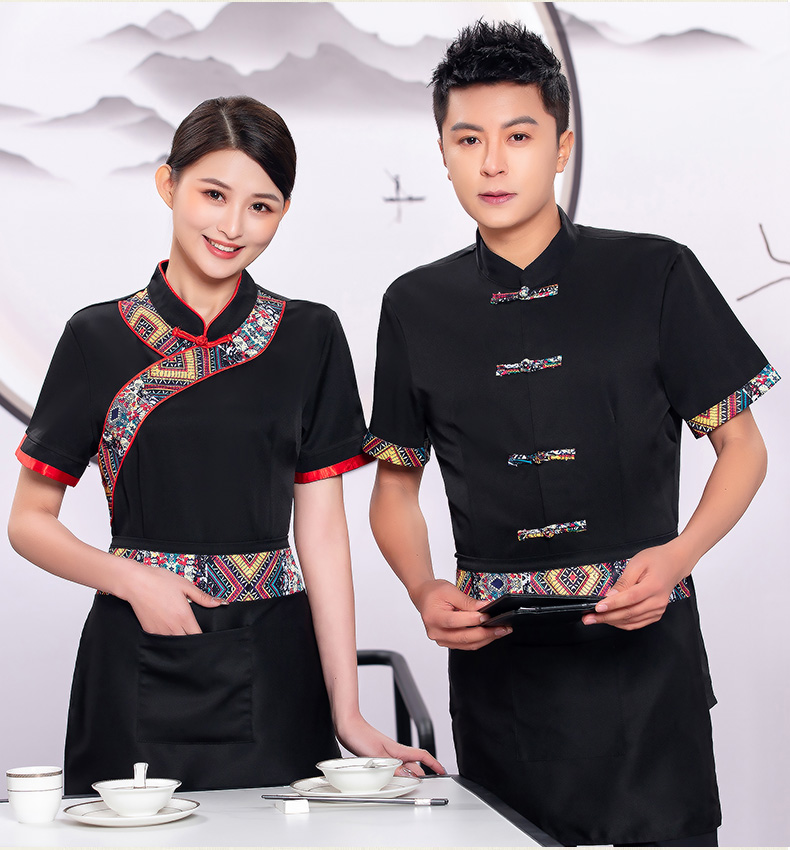 National style waiter work clothes top + apron H19-L011