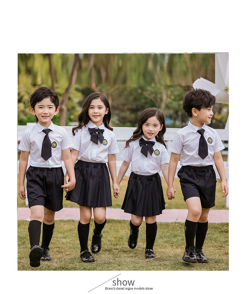 Primary and secondary school students summer college style short-sleeved shirt school uniform suit two-piece set 168-612 (including badge)