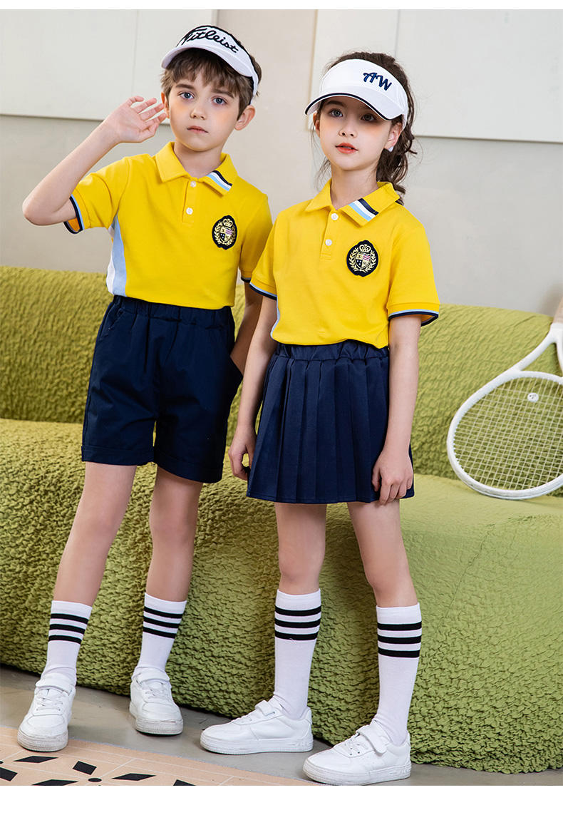 Summer campus sports style primary and secondary school students short-sleeved school uniform suit two-piece suit 215-811 (including badge)