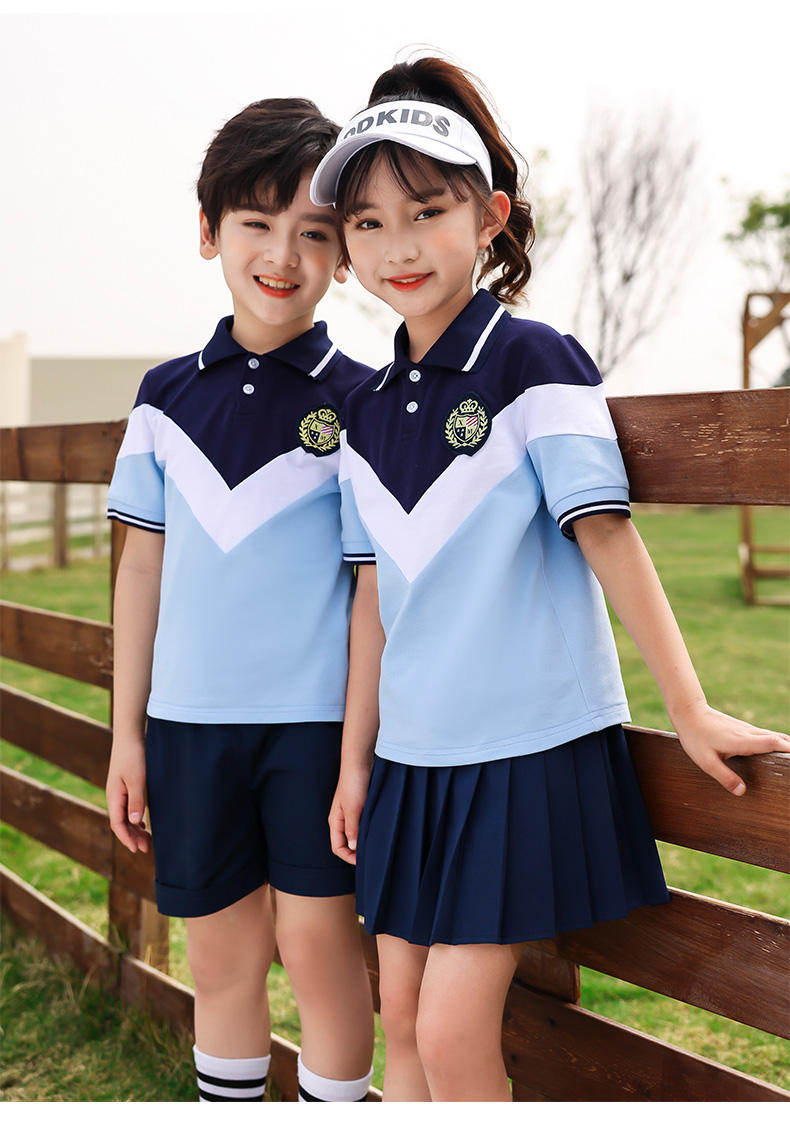 Summer casual sports style primary and secondary school students short-sleeved school uniform suit two-piece suit 215-829 (including badge)