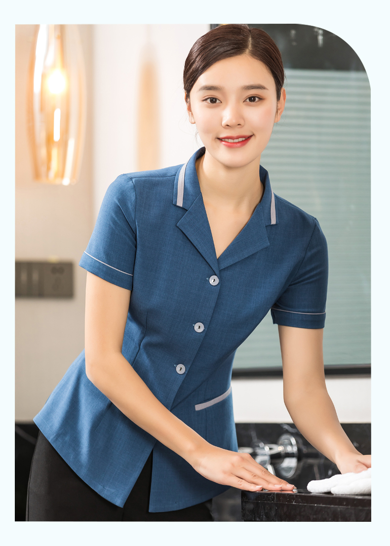 Lapel and hem suit collar short-sleeved cleaning clothes for women H01-2022-13