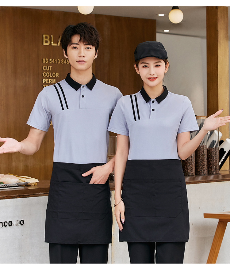 Shoulder Clause T-shirt Waiter Work Clothes Top H02-22LY066-069