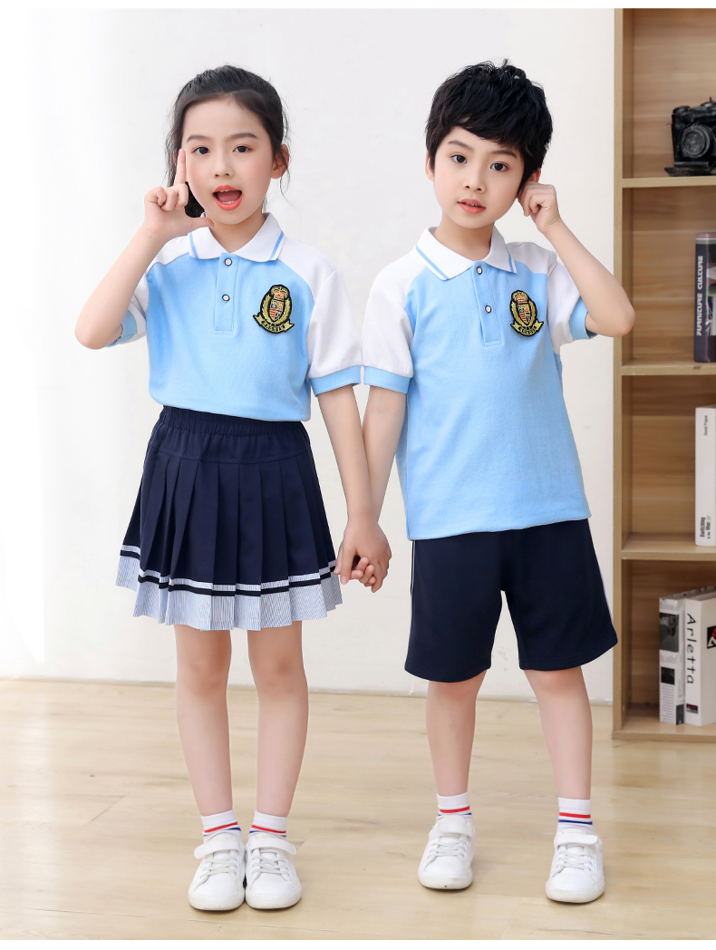 Summer kindergarten uniforms British style children graduation uniforms short-sleeved suits two-piece suits H23-1606 (including badges)