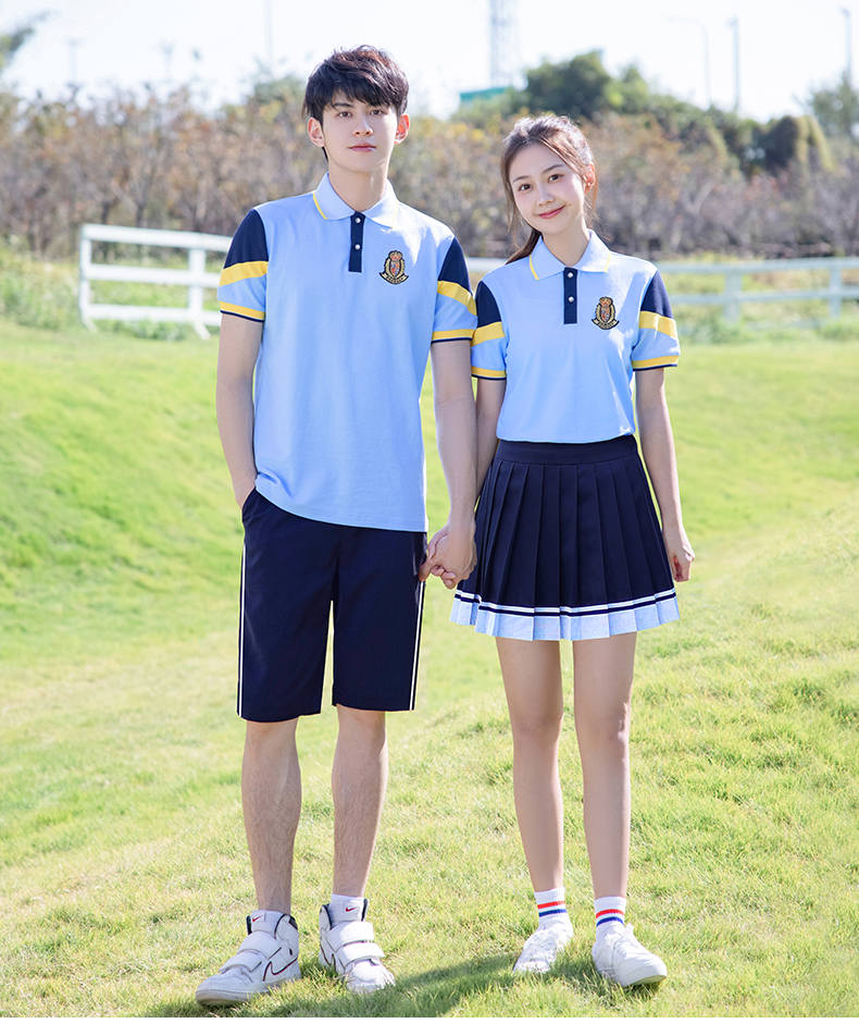 Summer middle school student campus sports style graduation photo class uniform school uniform short-sleeved suit two-piece suit female model H23-2609 (including badge)