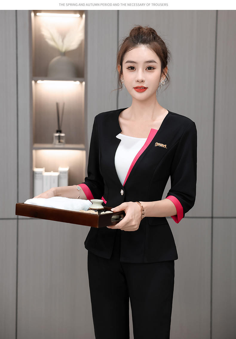 Slim fit knitted health cloth three-quarter sleeve technician suit pants suit female G25-2686-32