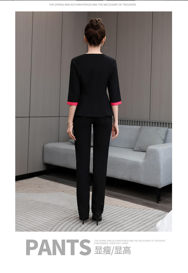 Slim fit knitted health cloth three-quarter sleeve technician suit pants suit female G25-2686-32