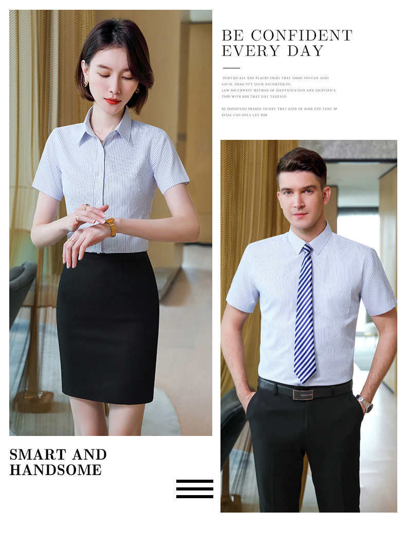 Business professional striped slightly elastic women short-sleeved shirt DZ1-8706 short-sleeved shirt female