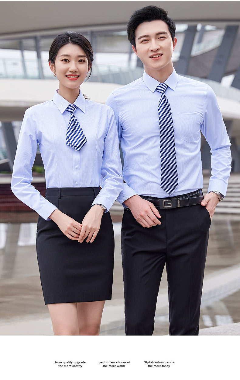 Pinstripe professional short-sleeved shirt couple style 81-8230 long-sleeved men style