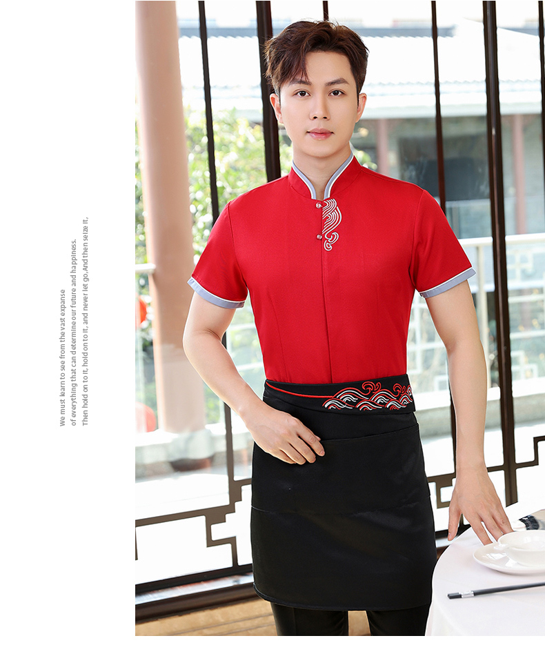 Colorful Xiangyun Hotel Restaurant Waiter Work Clothes Short Sleeve Top + Apron H19-Colorful Xiangyun Women