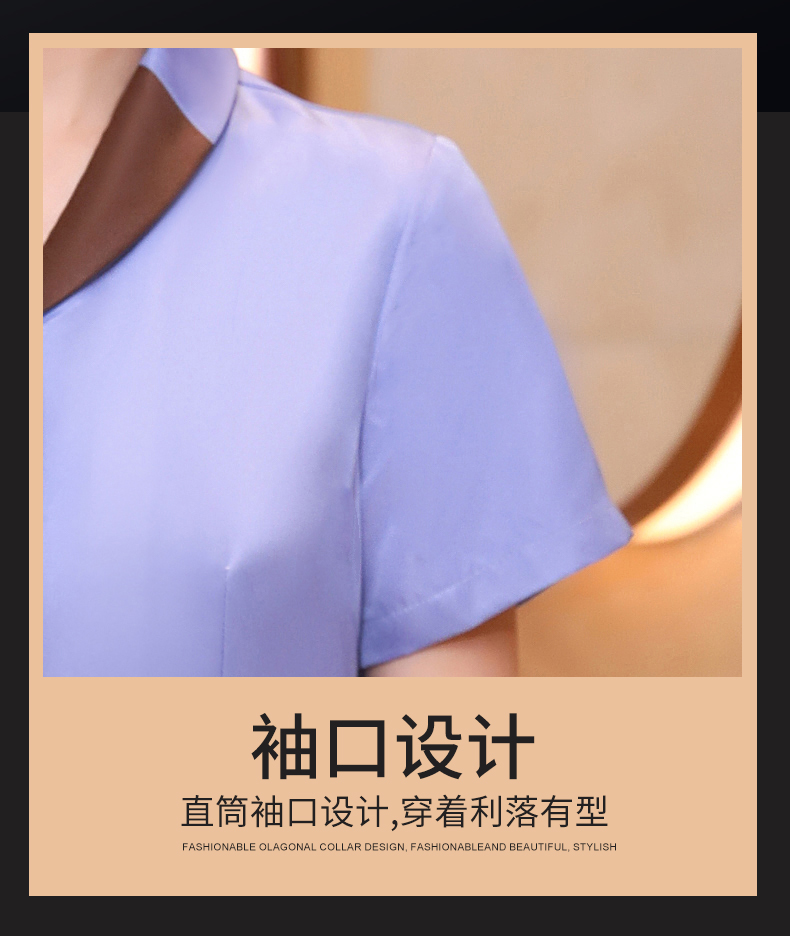 Lapel embroidery hotel cleaning waiter work clothes short-sleeved top H19-lapel embroidery women