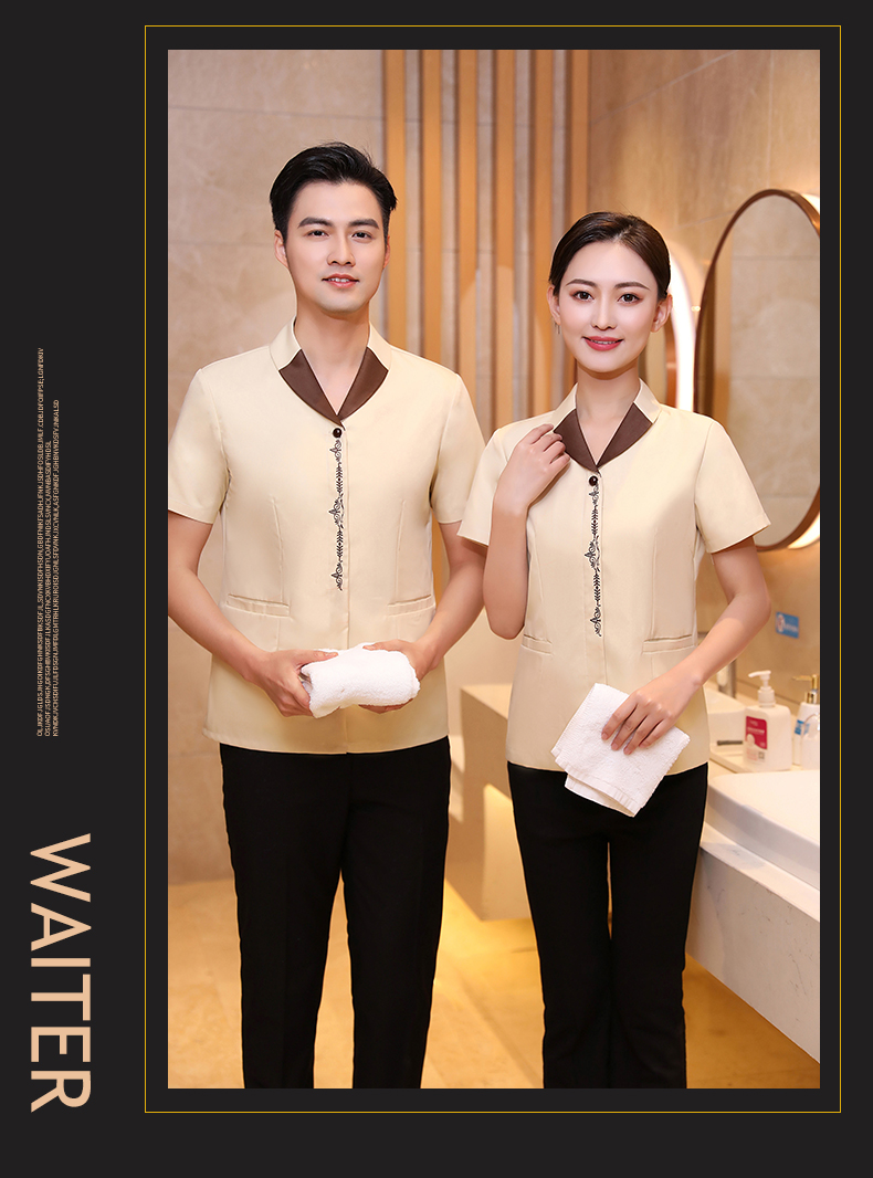 Lapel embroidery hotel cleaning waiter work clothes short-sleeved top H19-lapel embroidery women