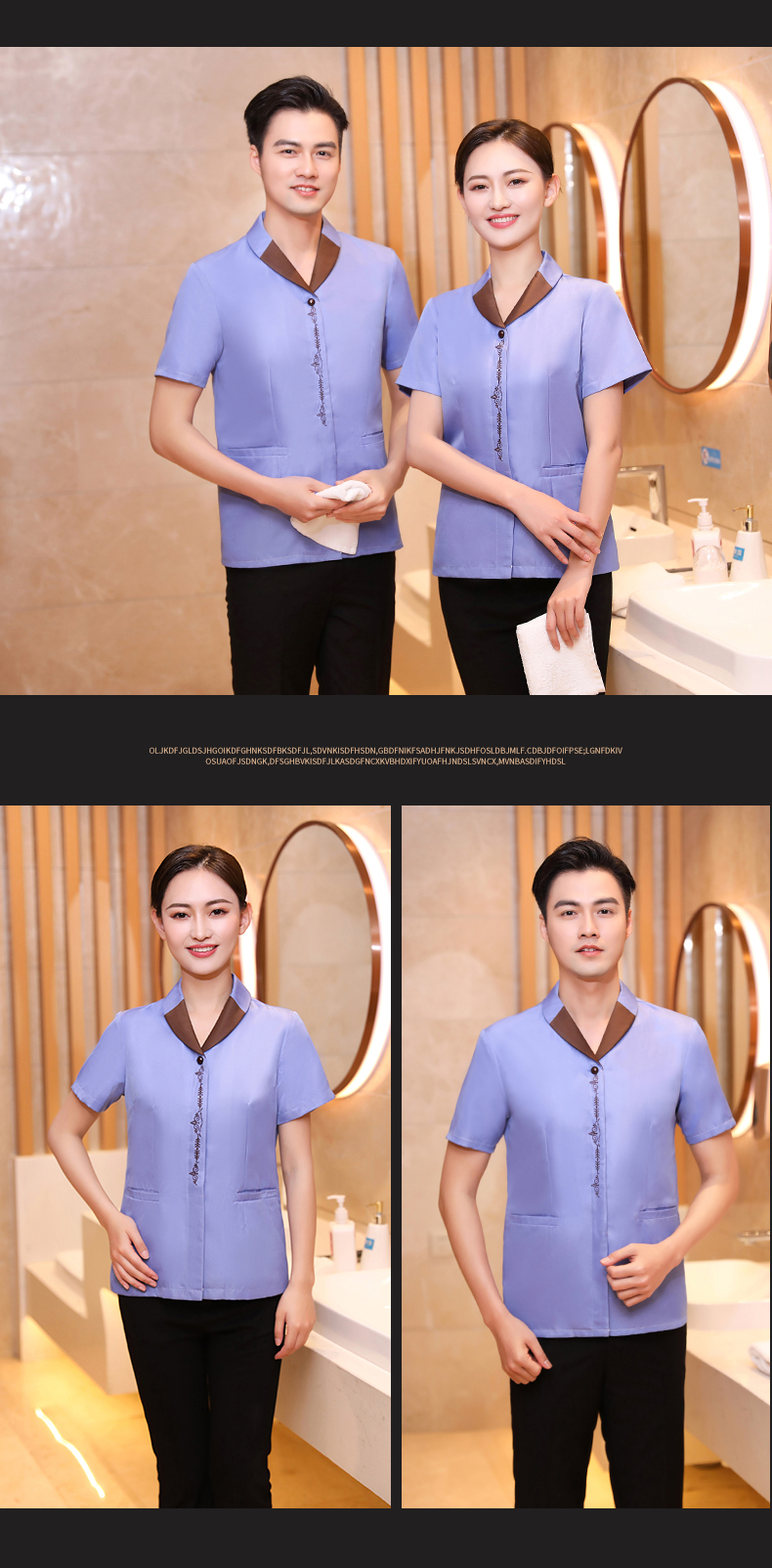 Lapel embroidery hotel cleaning waiter work clothes short-sleeved top H19-lapel embroidery women