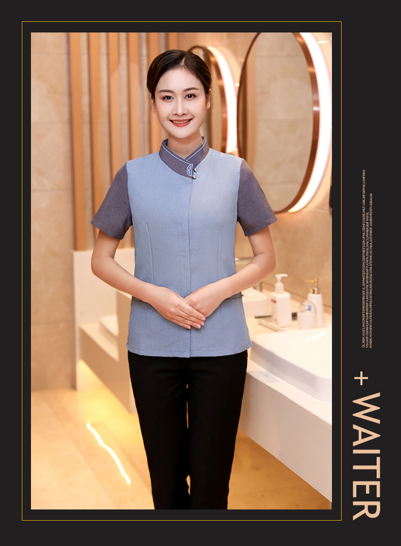 Collar flower hotel cleaning waiter work clothes women short-sleeved top H19-collar flower