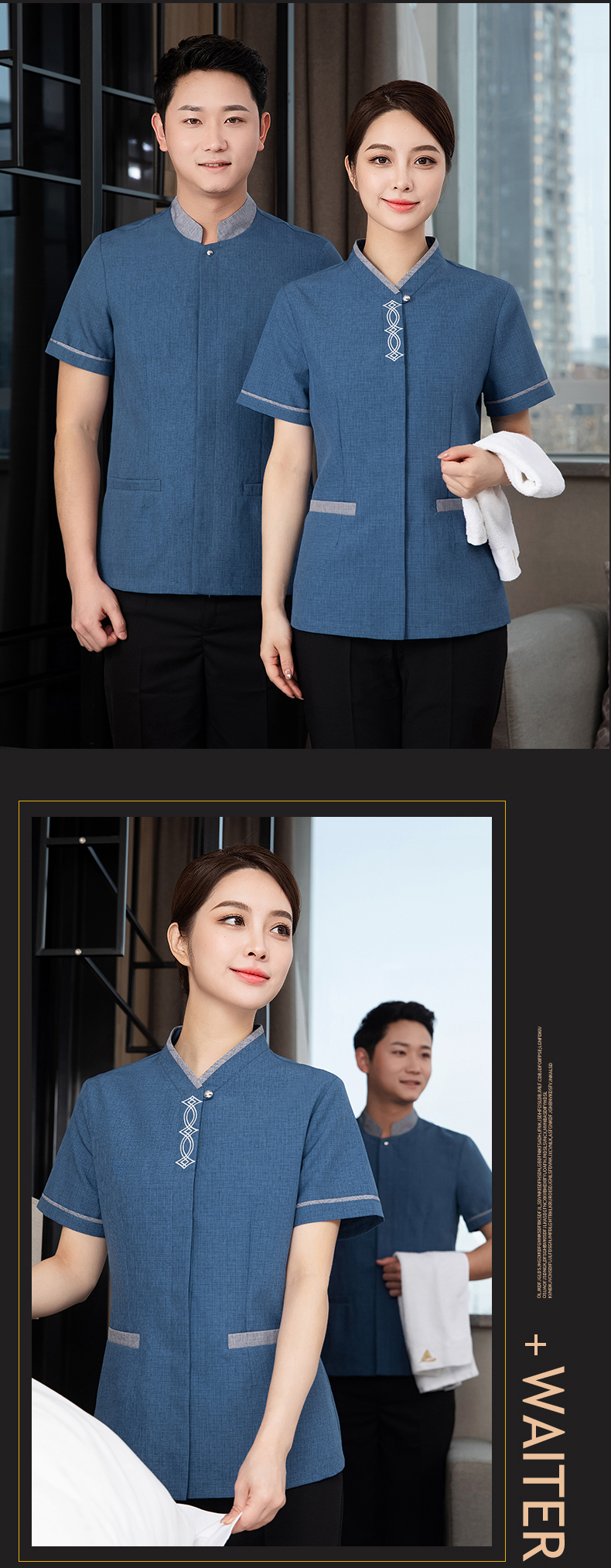 Diamond flower restaurant hotel cleaning clothes short-sleeved top H27-diamond flower women