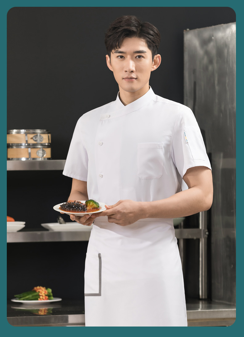 Super soft oblique collar restaurant hotel chef uniform short-sleeved tops universal style H01-23009