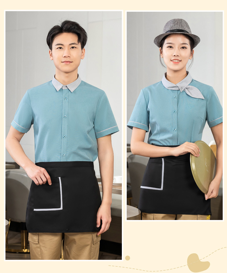 Floating collar shirt tea restaurant Chinese restaurant waiter work clothes short-sleeved top + apron H01-2023-03 women