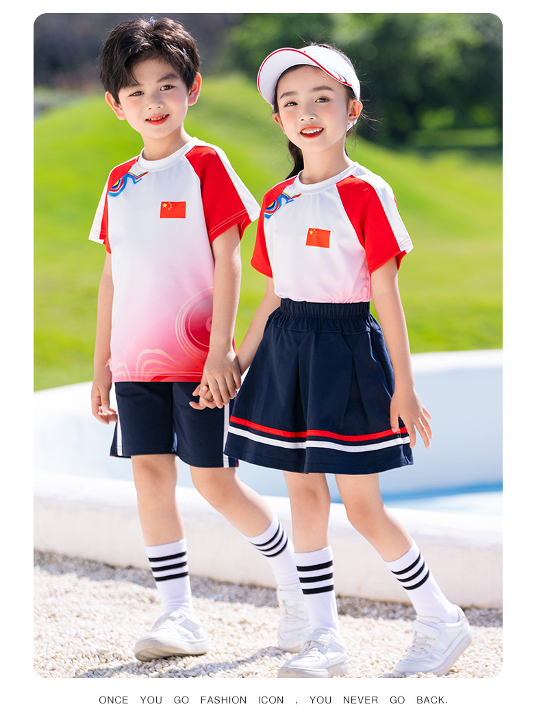 Chinese style round neck short sleeve school uniform for primary and secondary school students D11-2133