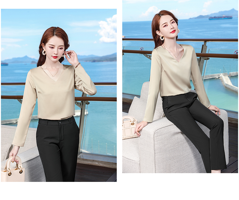 Acetate V-neck suit for women with long sleeves DR1-9932