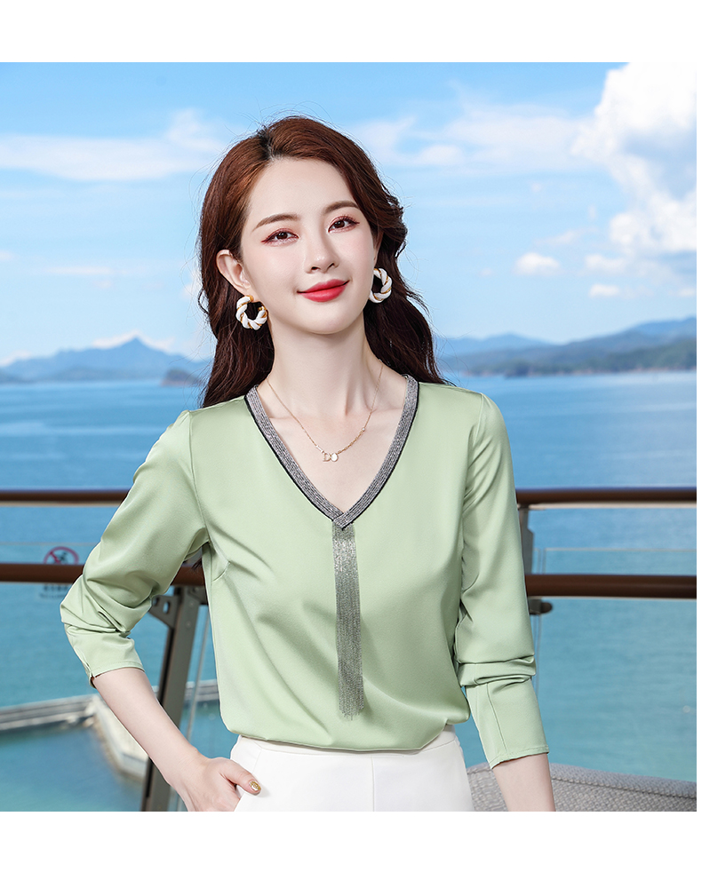 Acetate V-neck temperament suit women long-sleeved bottoming shirt DR1-9935