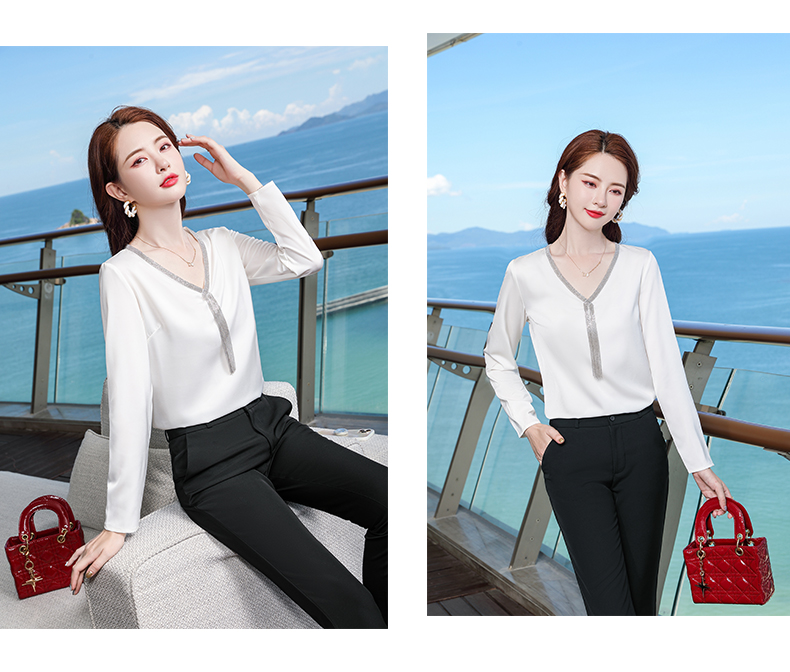 Acetate V-neck temperament suit women long-sleeved bottoming shirt DR1-9935