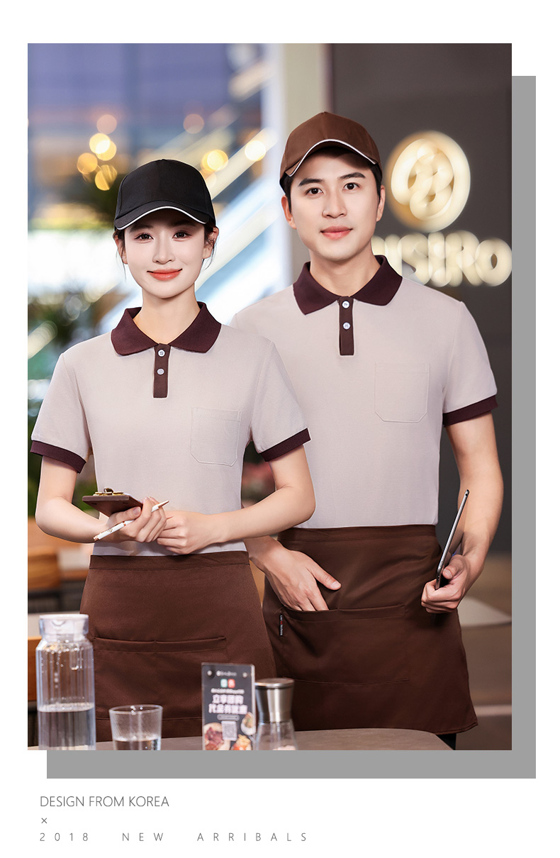 T-shirt 2 button half sleeve waiter work clothes top H14-MYB24038