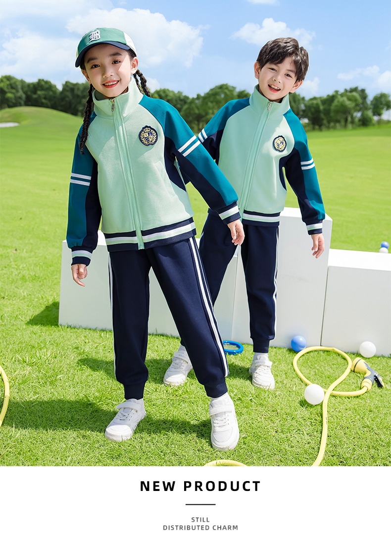 Children sports long-sleeved school uniform spring and autumn two-piece suit 215-9198