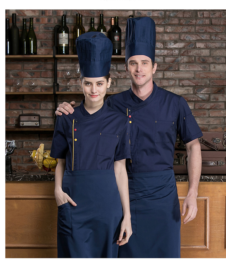 Thin fine cotton three-color button short-sleeved chef uniform top H02-20148-151