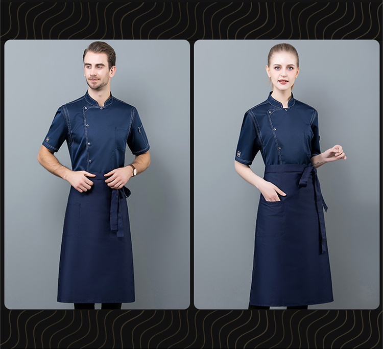 Ice silk single row open line chef uniform short sleeve top N01-20D087-20D090