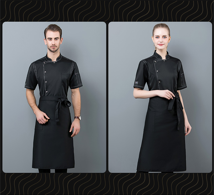 Ice silk single row open line chef uniform short sleeve top N01-20D087-20D090