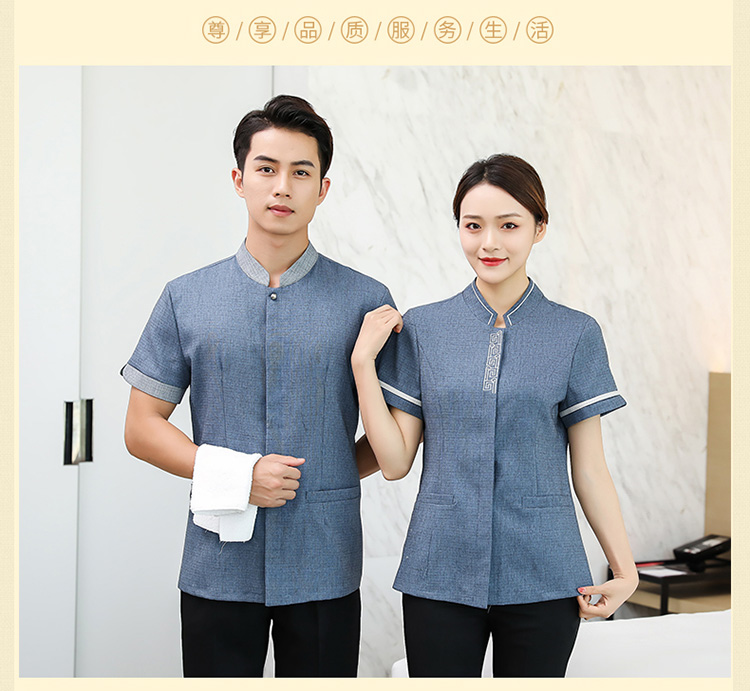 Cotton and linen collar embroidery hotel room half-sleeved cleaning clothes top H14-8819-8825