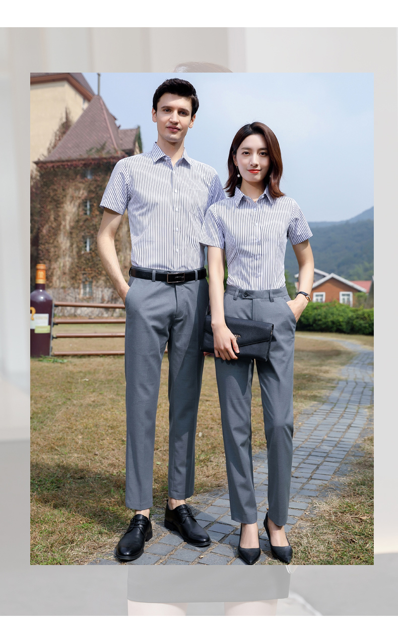 Wide striped professional short-sleeved shirt couple style 81-3230 shirt short sleeve