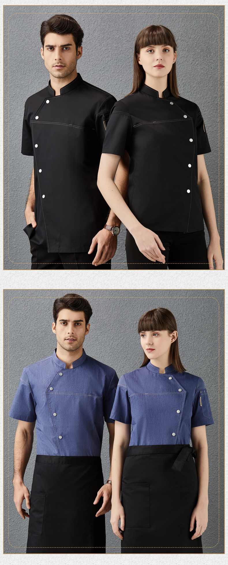 Polyester cotton side-opening single-breasted short-sleeved chef uniform top H01-2021-21