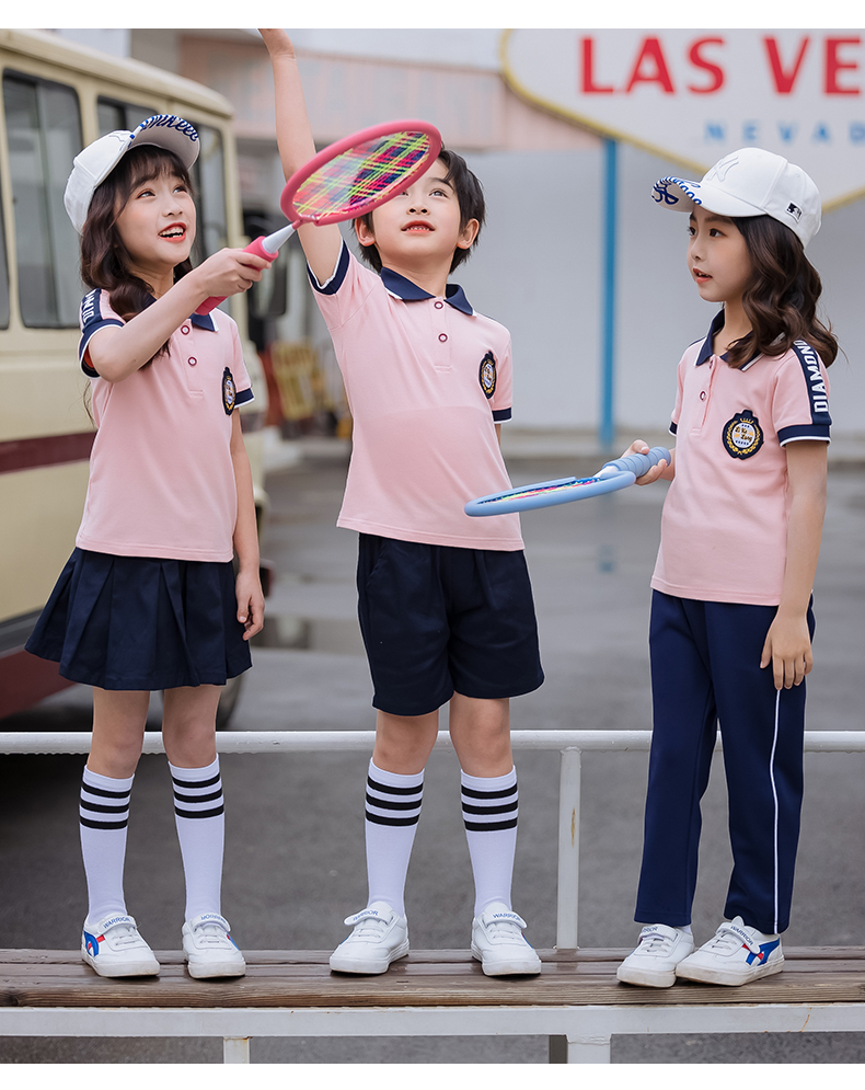 Sports style cotton pique primary and secondary school students uniform suit 455-8176