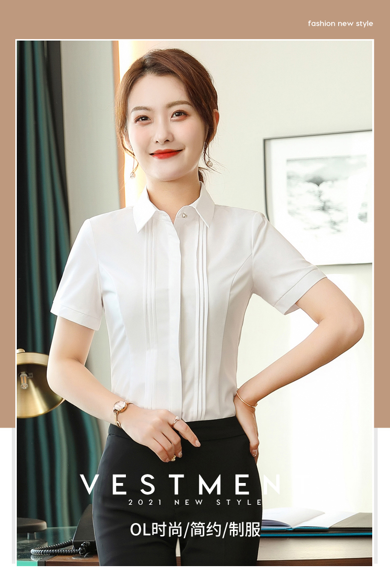 Intellectual and elegant lapel buttoned short-sleeved shirt 109-6212 short-sleeved shirt for women