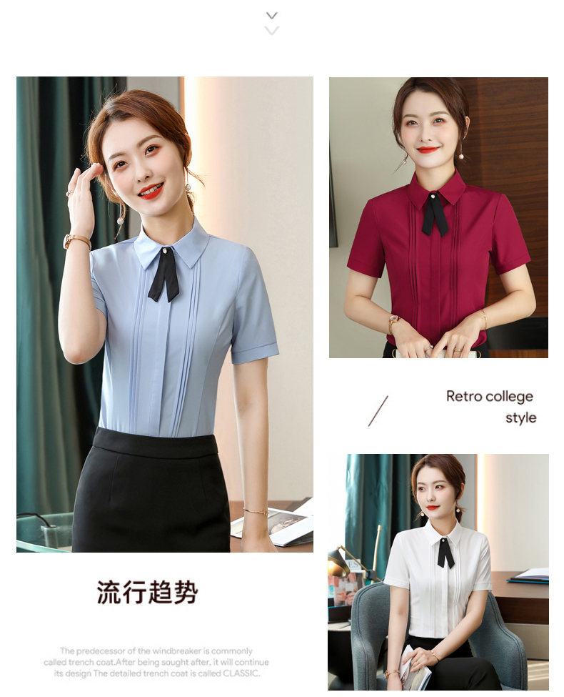 Intellectual and elegant lapel buttoned short-sleeved shirt 109-6212 short-sleeved shirt for women