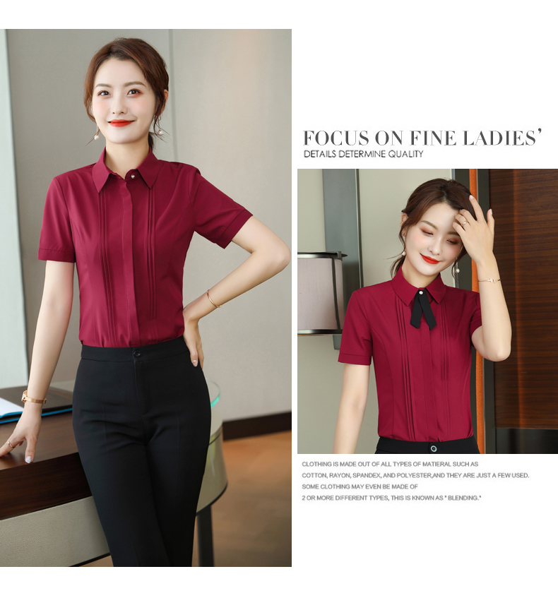 Intellectual and elegant lapel buttoned short-sleeved shirt 109-6212 short-sleeved shirt for women